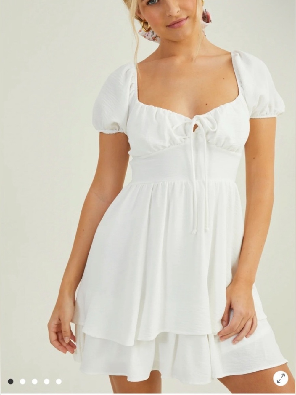 Altar'd State White Puff-Sleeve Tie-Front Mini Dress